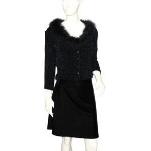 Via 101 Black Velvet Dress & Jacket Set | Women's Size Small | Two-Piece